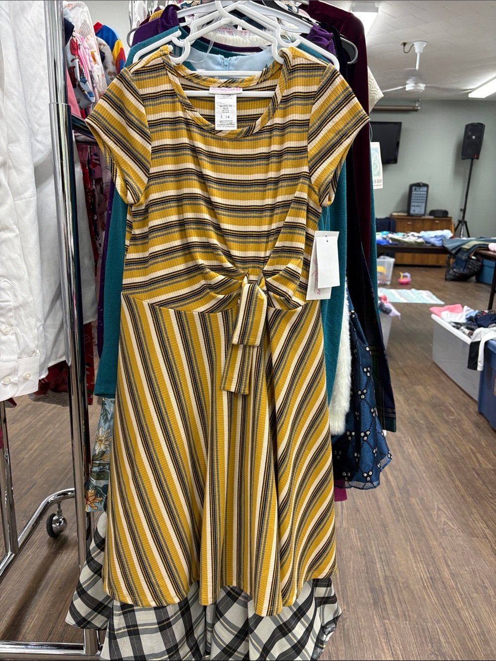 Bonnie Jean Yellow Striped Tie-Front Casual Dress